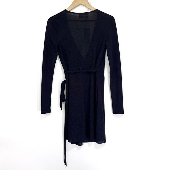 Urban Outfitters Womens UO Sugar Knit Mini Wrap Dress Black Small LBD Tie Waist - Picture 7 of 8